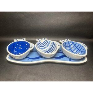 4pc Crate & Barrel Blue & White Fish Snack Set